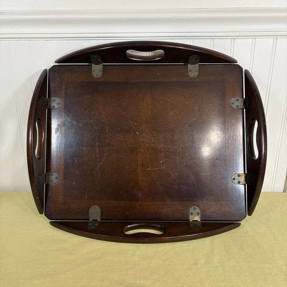 Vintage Mahogany Butlers Tray Folding Handles With Brass Hinges 70s - Tray Only